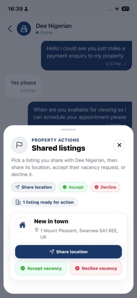 Chat when they commit. property share
